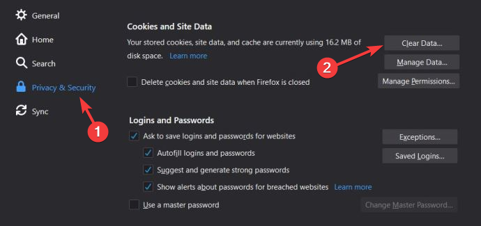 Пункт «Cookies и данные сайтов» в настройках
