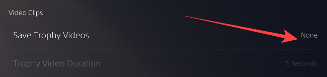 Выпадающее меню с вариантом None для отключения записи видео трофеев