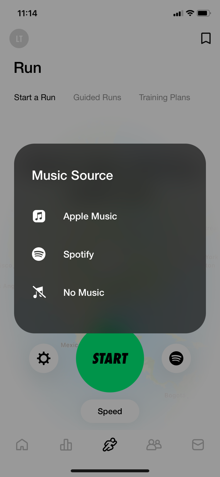 Экран добавления музыки в Nike Run Club