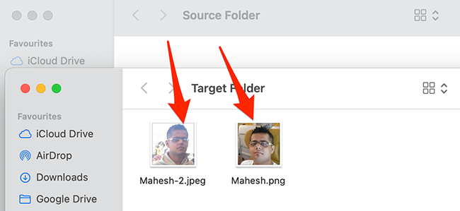 Перемещённые элементы в окне Finder