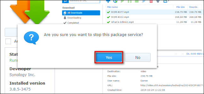 Анимация остановки и изменившийся статус пакета на Остановлен