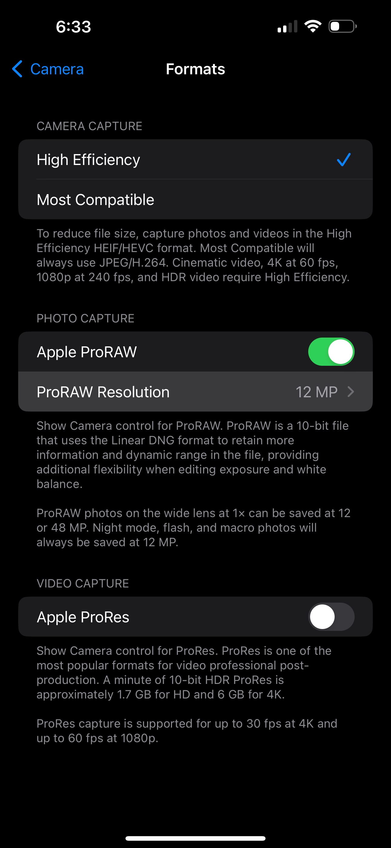 Настройка Apple ProRAW