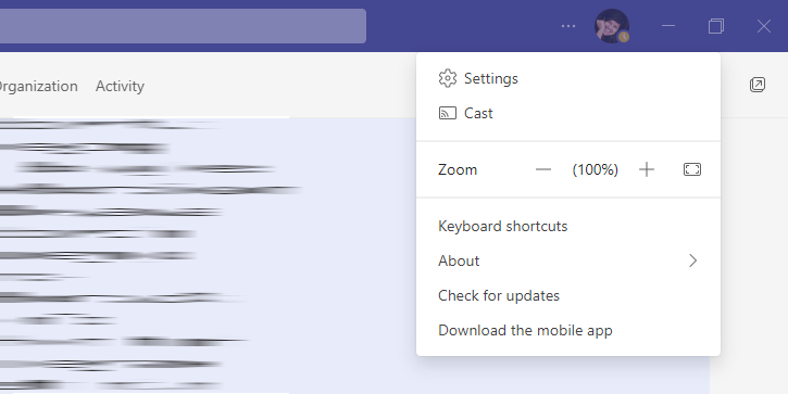 Окно настроек Microsoft Teams — общий вид