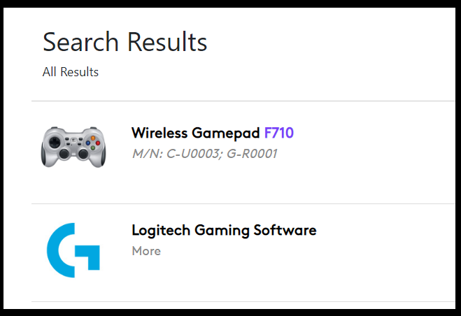 Поиск F710 на сайте Logitech