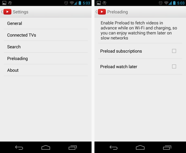 Интерфейс предзагрузки YouTube на Android