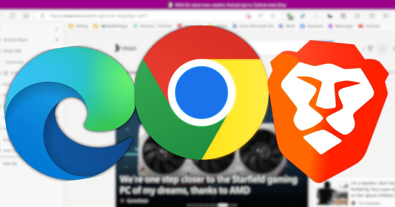 Логотипы браузеров Edge, Chrome и Brave