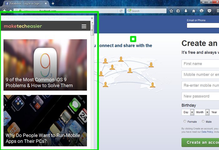 Пример страницы, загруженной в боковую панель Firefox
