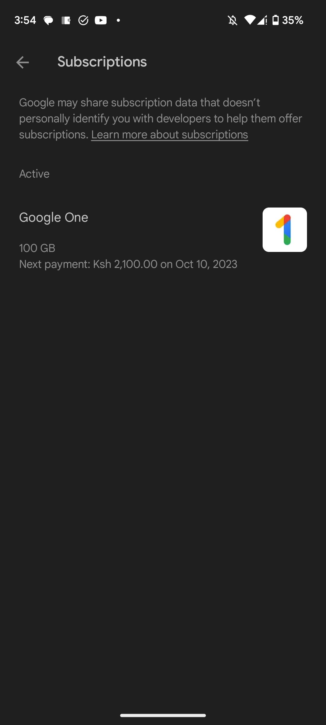 Страница подписок в Google Play