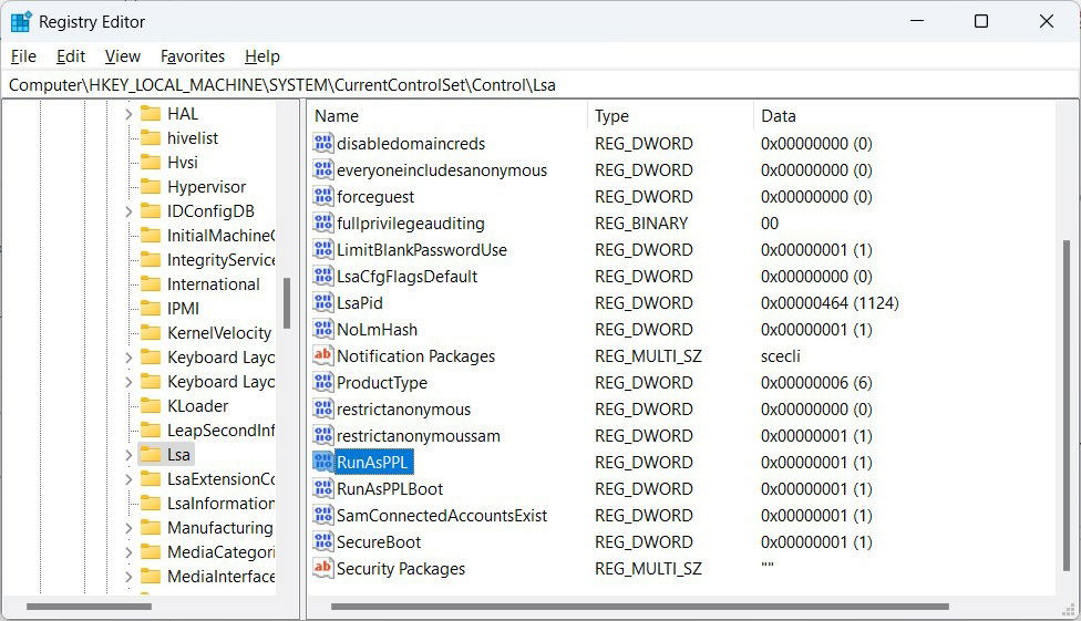 Двойной клик по ключу RunAsPPL в Редакторе реестра
