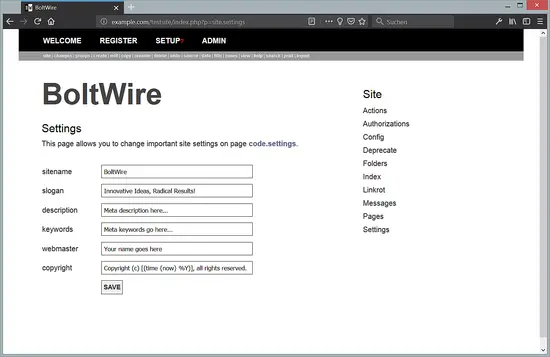 Panel de administración de BoltWire