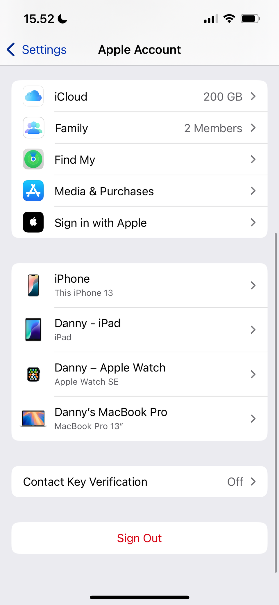 Выбор вкладки iCloud в настройках Apple ID