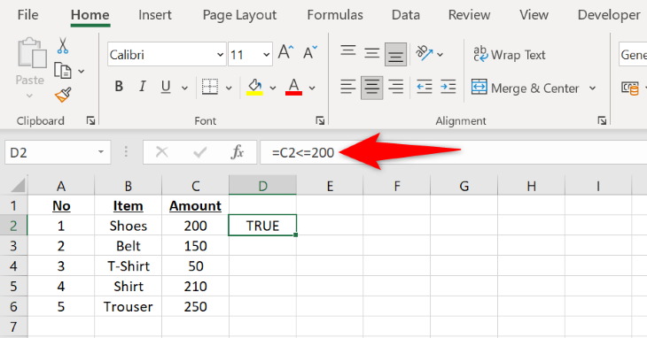 Формула сравнения чисел в ячейке Excel