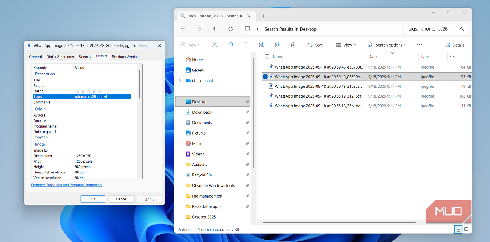 Проводник Windows и окно свойств