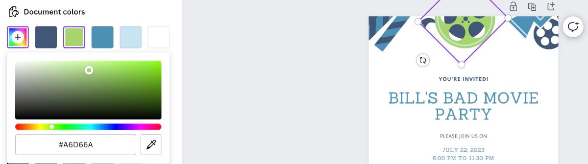 Выбор пользовательского цвета через палитру в Canva