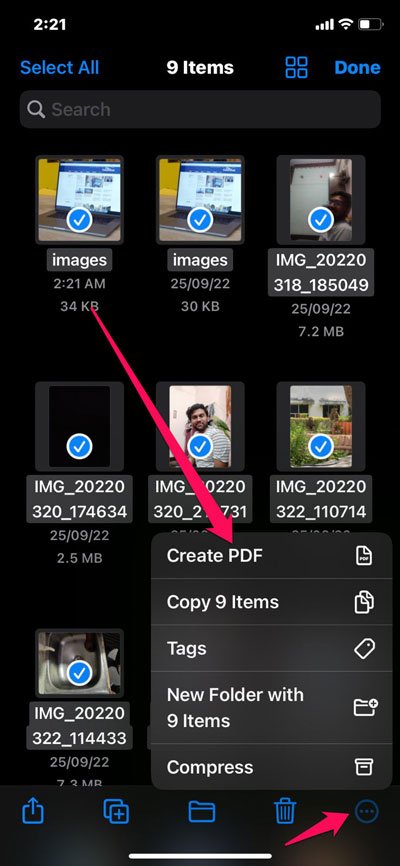 Dateien‑App: Bild per Langdruck in PDF umwandeln