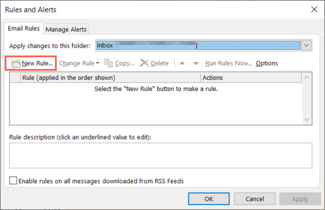 Кнопка New Rule в окне Rules and Alerts