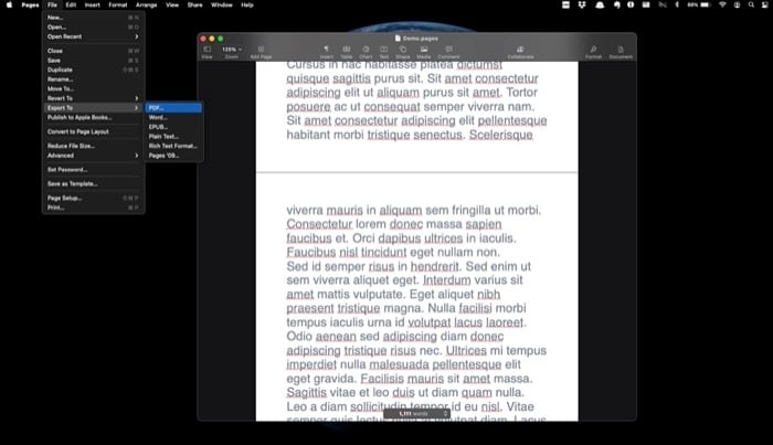 Окно экспорта PDF в Pages с опцией требовать пароль при открытии