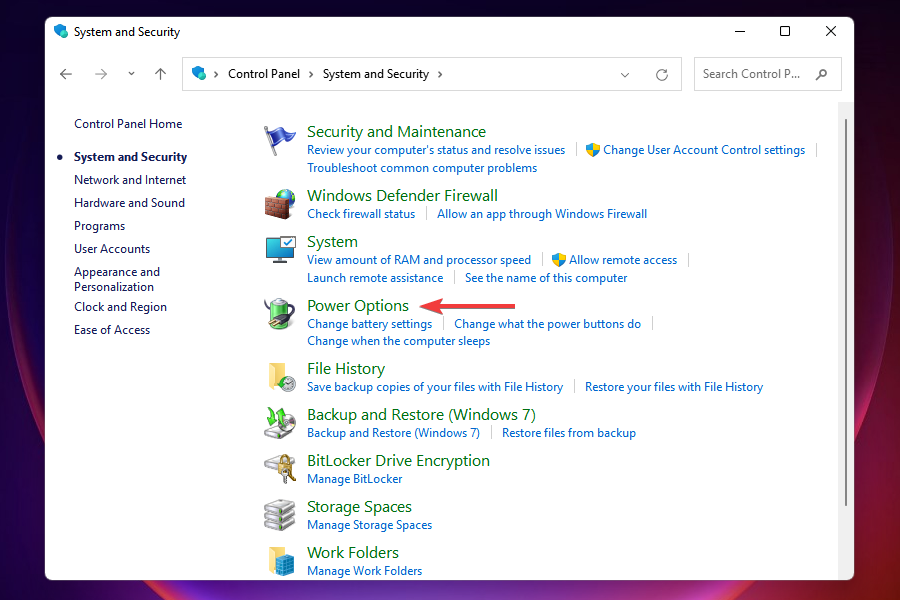 Параметры электропитания в Панели управления