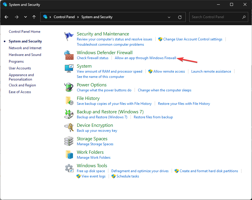 Разрешить приложение через брандмауэр
