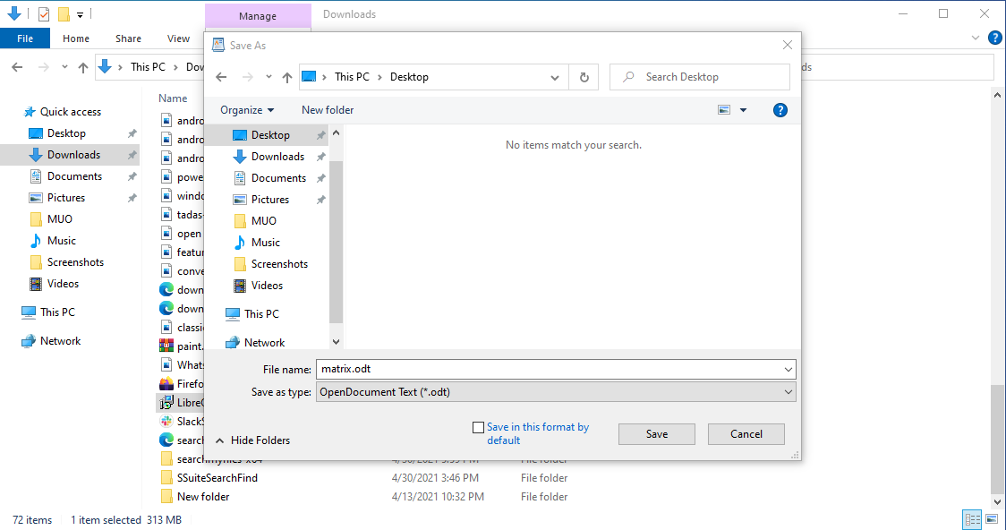 скриншот окна «Сохранить как» с указанием пути сохранения файла