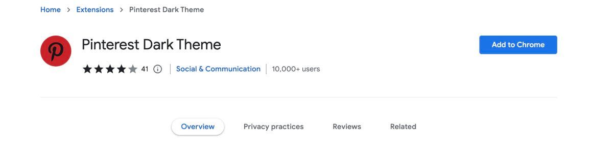 Chrome extension for dark mode on Pinterest