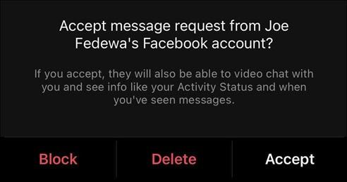 получение сообщения на Facebook от пользователя Instagram