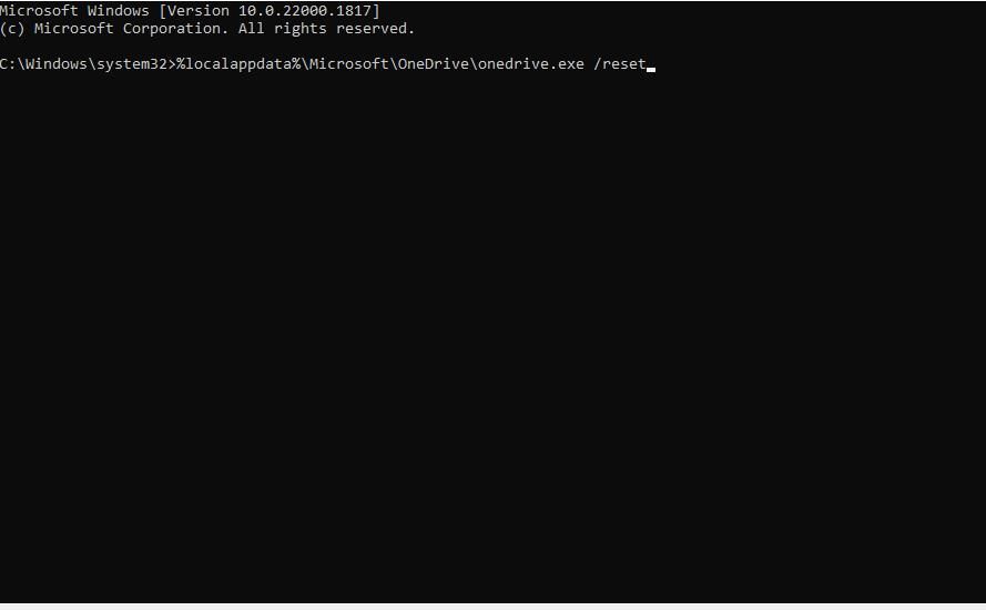 Команда сброса OneDrive в командной строке