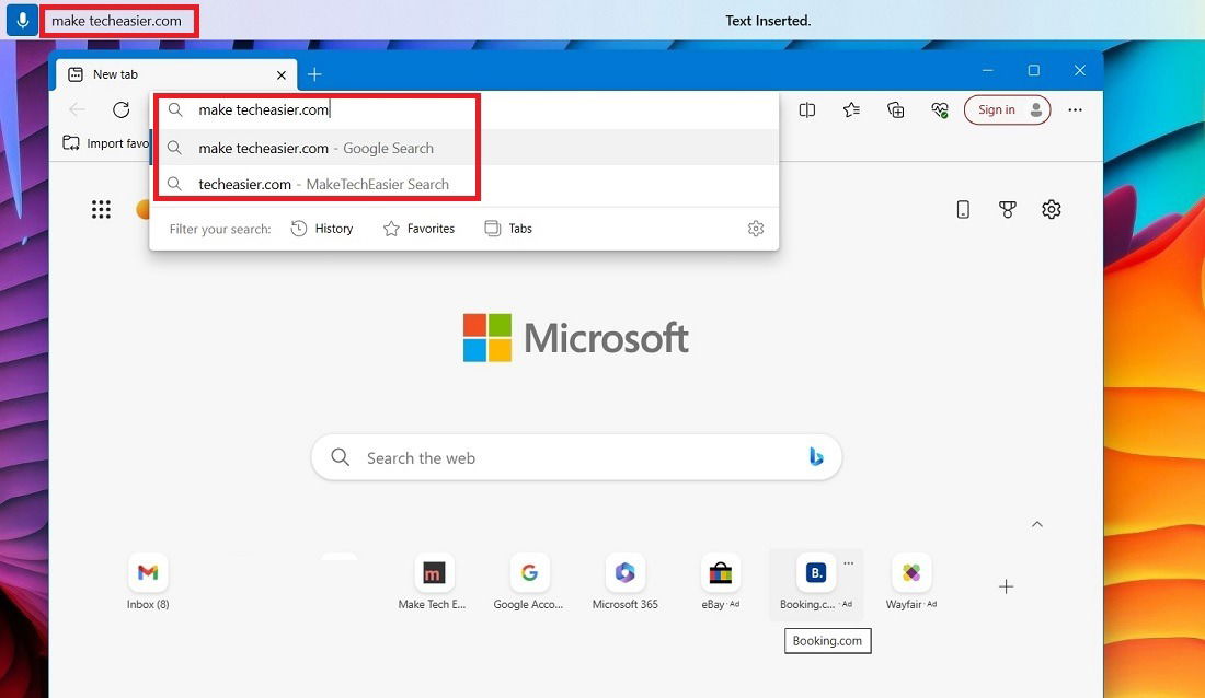 Ввод URL через диктовку в браузере