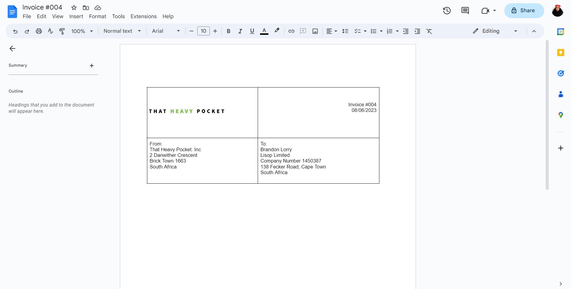 Добавление логотипа компании в заголовок счёта