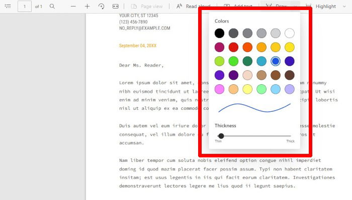Параметры рисования: выбор цвета и толщины линии