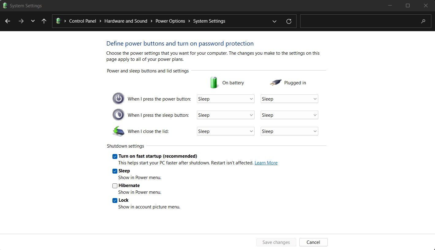 Параметры электропитания Windows — отключение Быстрого запуска