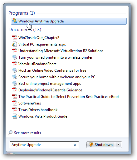 Запуск Windows Anytime Upgrade