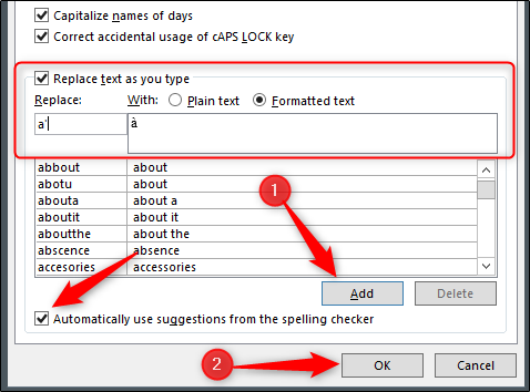 Настройка автозамены для акцентов в Word