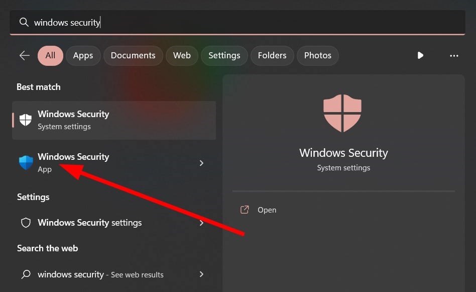 Окно Windows Security