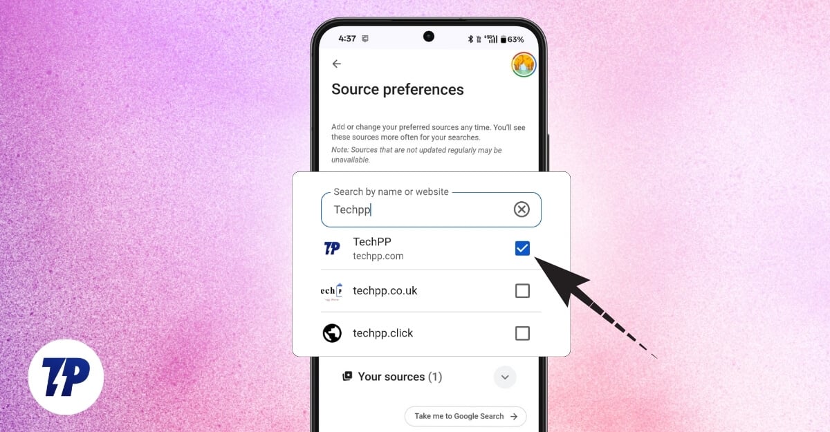 Настроить предпочитаемые источники в Google