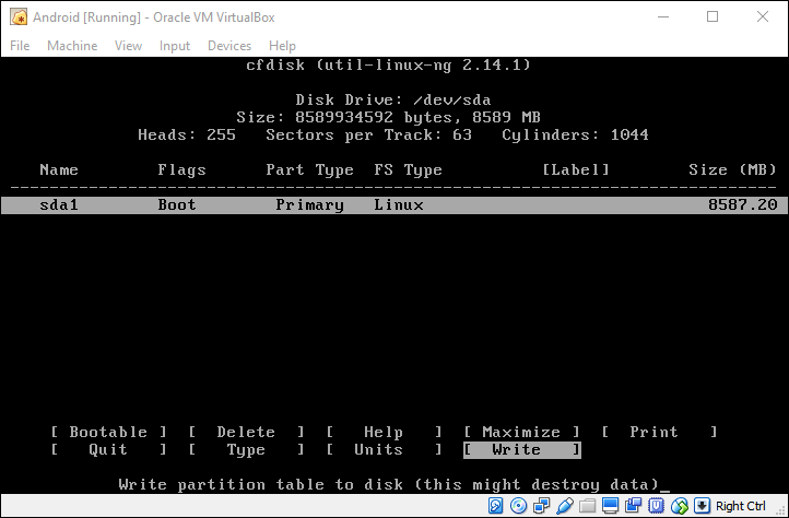 Подтверждение записи таблицы разделов — введите yes