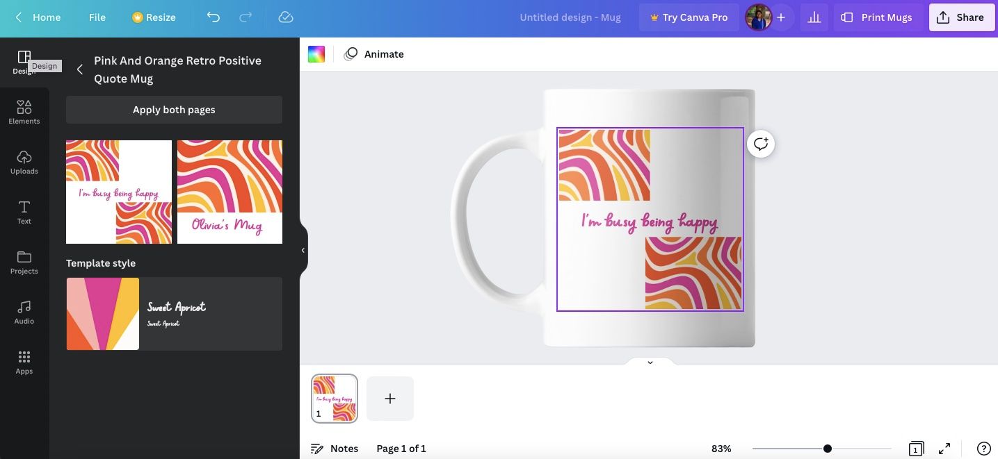 Применение шаблона дизайна на кружке