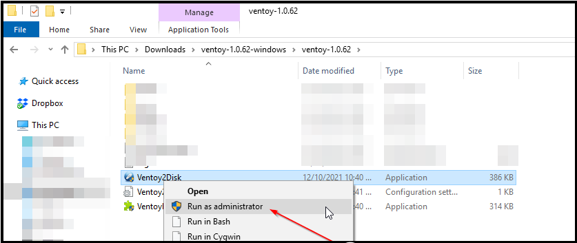Окно Ventoy2Disk с выбором диска