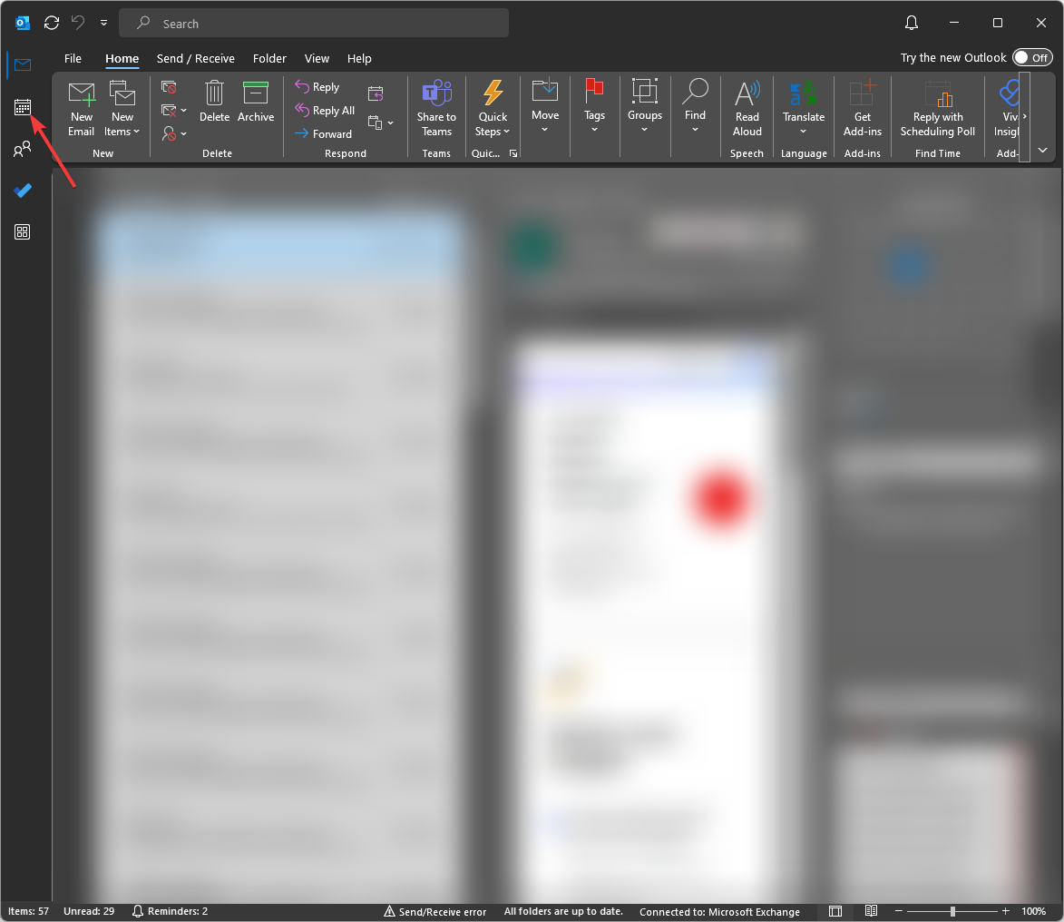 Папка Календарь в Outlook