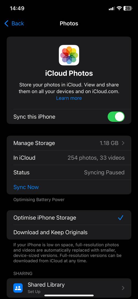 iCloud Optimize iphone storage page screenshot