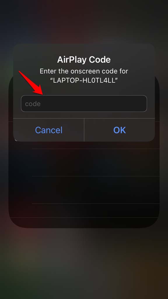 Запрос ввода кода AirPlay на iPhone
