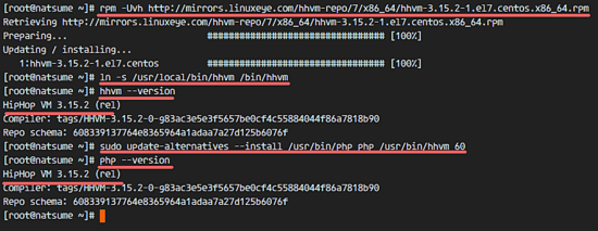 Установка HHVM: вывод установки и версия HHVM