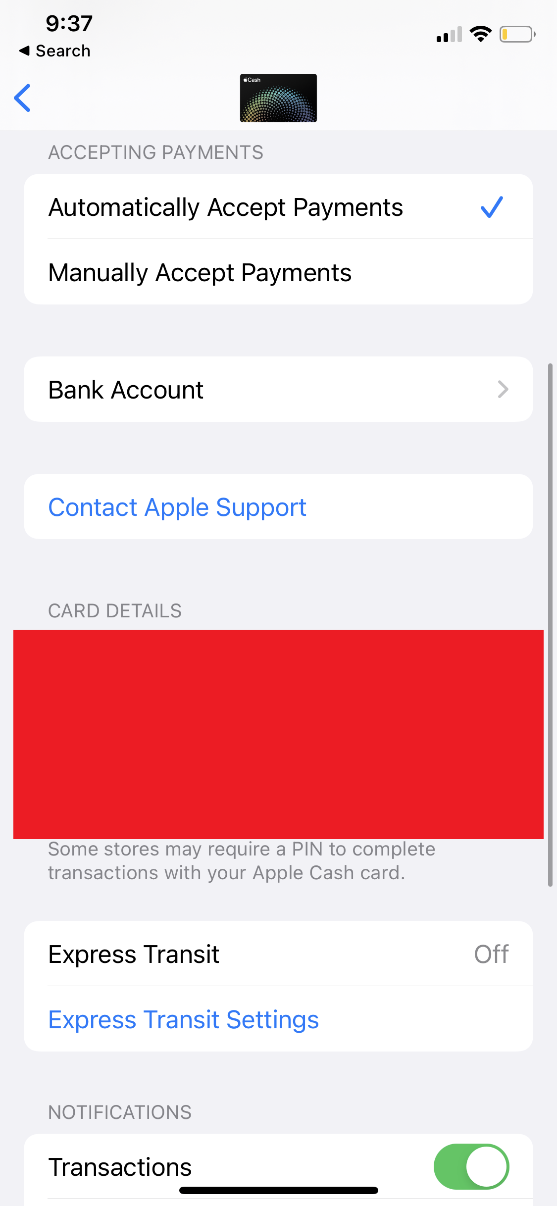 добавление банковского счёта к Apple Cash