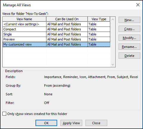 Детальное окно управления видами с параметрами конкретного вида