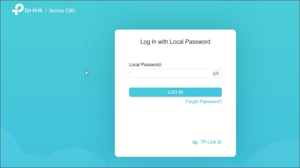Экран входа в веб-интерфейс TP-Link Archer (поле для пароля)