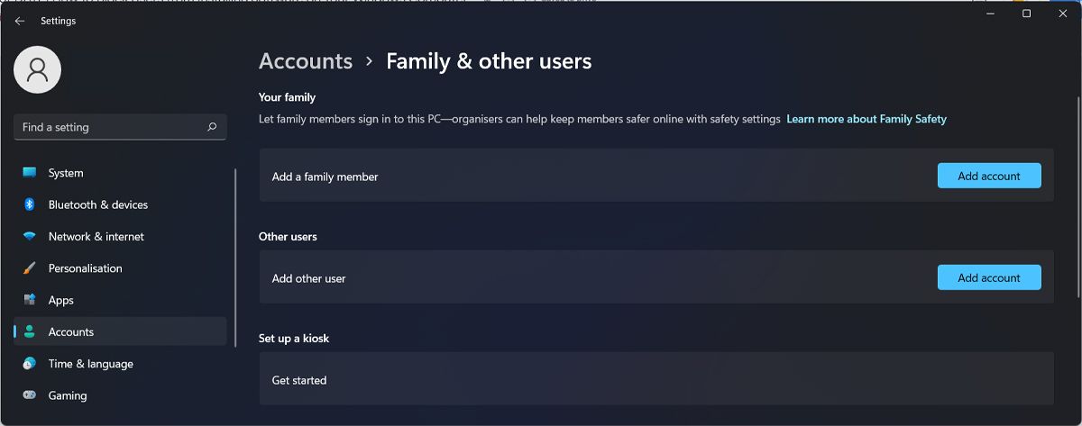 Управление учётными записями в Windows