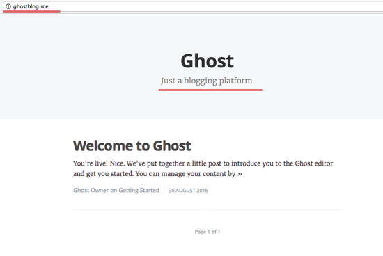 Стартовая страница Ghost