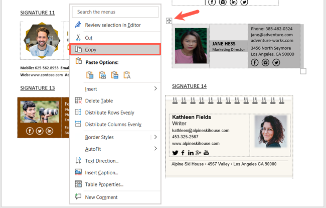 Копировать в контекстном меню