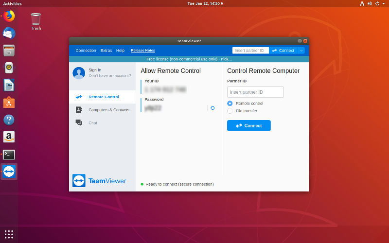 Установка TeamViewer на Ubuntu: окно терминала с командами