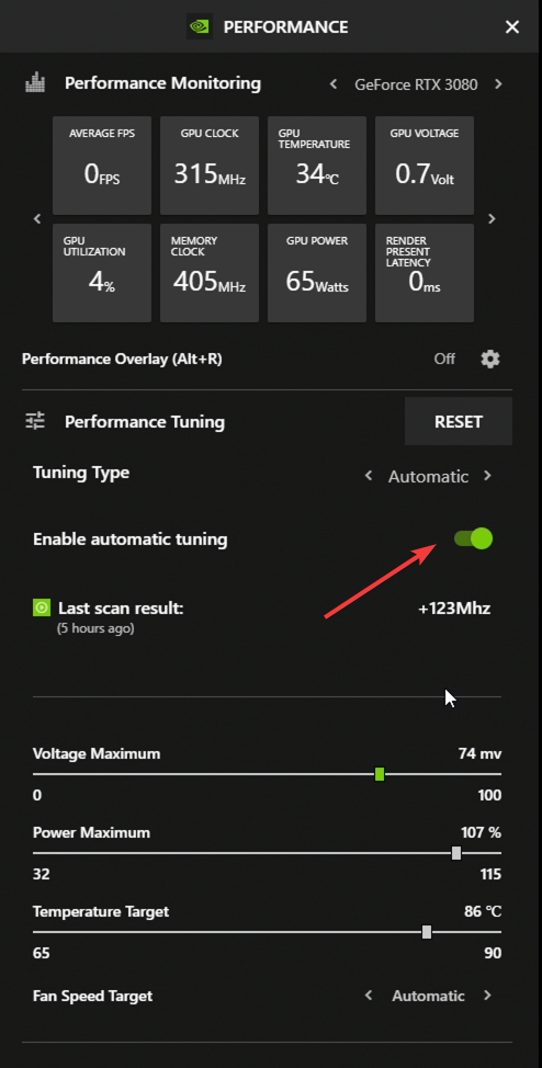 Slider para habilitar ajuste automático